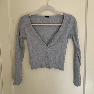 BRANDY MELVILLE Grey Fine Ribbed Cardigan One Size (S)